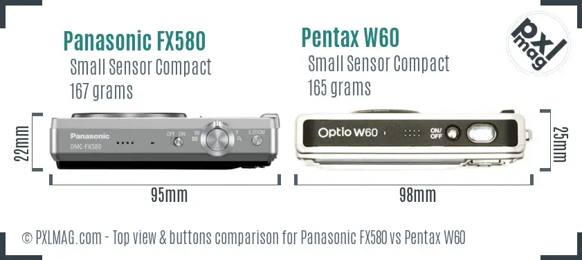 Panasonic FX580 vs Pentax W60 top view buttons comparison