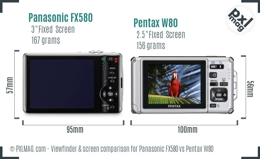 Panasonic FX580 vs Pentax W80 Screen and Viewfinder comparison