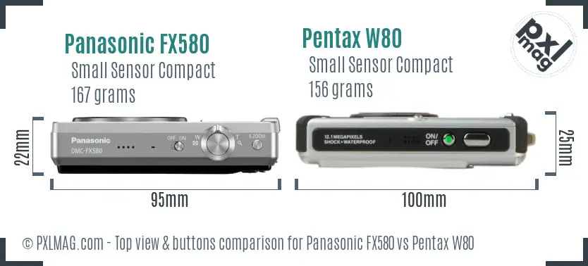 Panasonic FX580 vs Pentax W80 top view buttons comparison