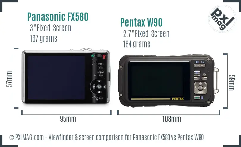 Panasonic FX580 vs Pentax W90 Screen and Viewfinder comparison