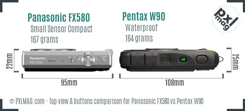 Panasonic FX580 vs Pentax W90 top view buttons comparison