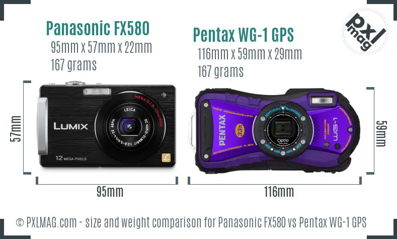 Panasonic FX580 vs Pentax WG-1 GPS size comparison