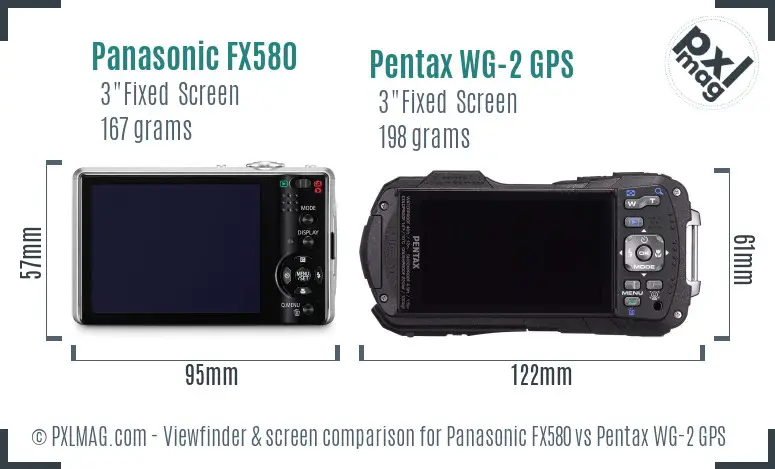 Panasonic FX580 vs Pentax WG-2 GPS Screen and Viewfinder comparison