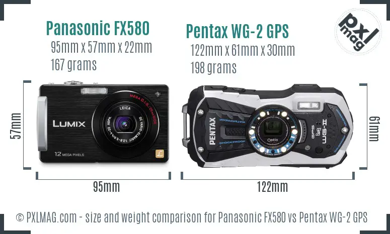 Panasonic FX580 vs Pentax WG-2 GPS size comparison