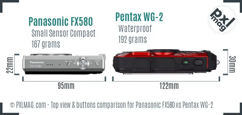 Panasonic FX580 vs Pentax WG-2 top view buttons comparison