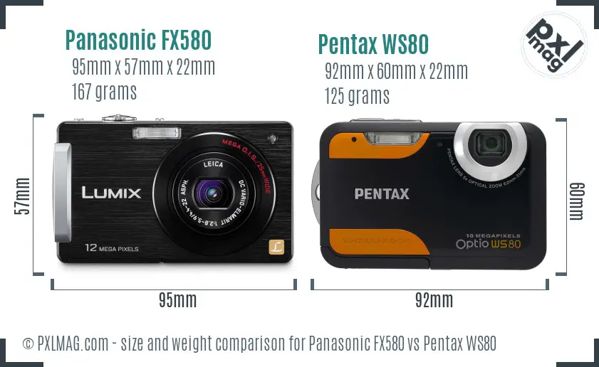 Panasonic FX580 vs Pentax WS80 size comparison