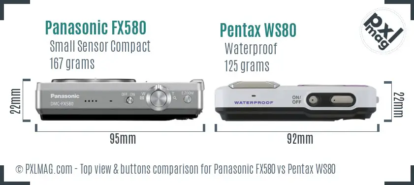 Panasonic FX580 vs Pentax WS80 top view buttons comparison