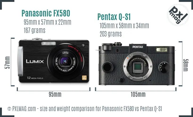 Panasonic FX580 vs Pentax Q-S1 size comparison