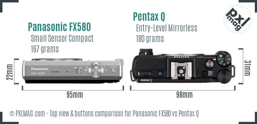 Panasonic FX580 vs Pentax Q top view buttons comparison