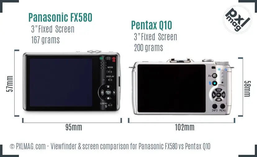Panasonic FX580 vs Pentax Q10 Screen and Viewfinder comparison