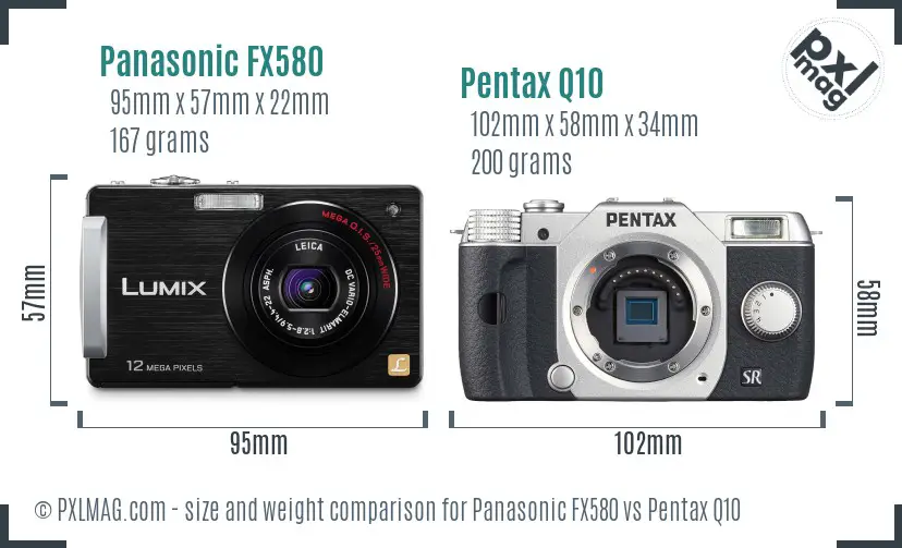 Panasonic FX580 vs Pentax Q10 size comparison