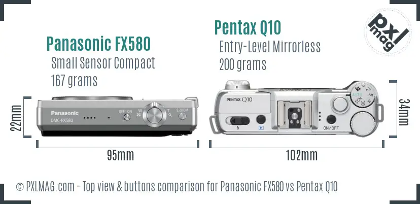 Panasonic FX580 vs Pentax Q10 top view buttons comparison