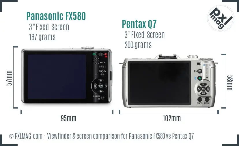 Panasonic FX580 vs Pentax Q7 Screen and Viewfinder comparison