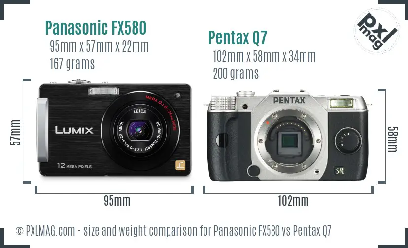 Panasonic FX580 vs Pentax Q7 size comparison