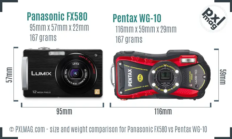 Panasonic FX580 vs Pentax WG-10 size comparison