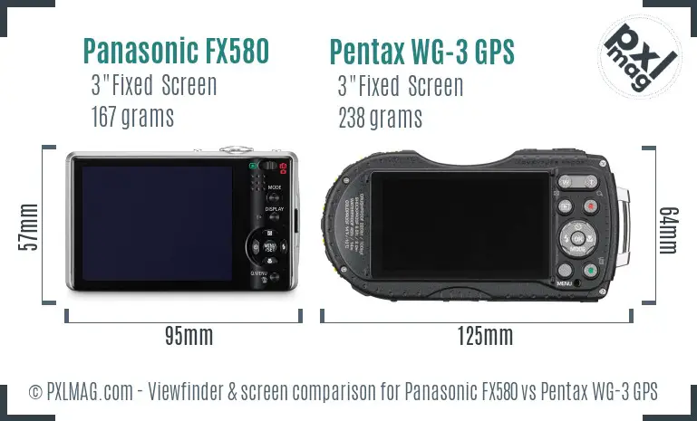 Panasonic FX580 vs Pentax WG-3 GPS Screen and Viewfinder comparison