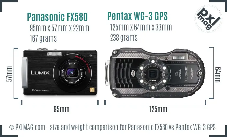 Panasonic FX580 vs Pentax WG-3 GPS size comparison