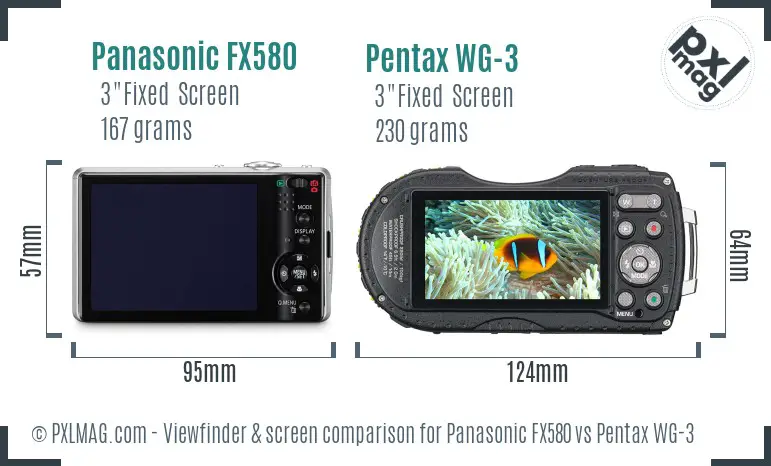 Panasonic FX580 vs Pentax WG-3 Screen and Viewfinder comparison