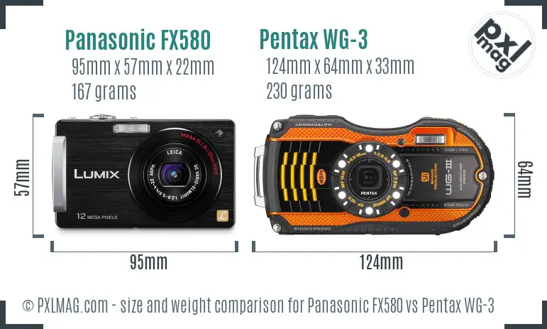 Panasonic FX580 vs Pentax WG-3 size comparison
