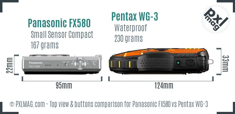 Panasonic FX580 vs Pentax WG-3 top view buttons comparison