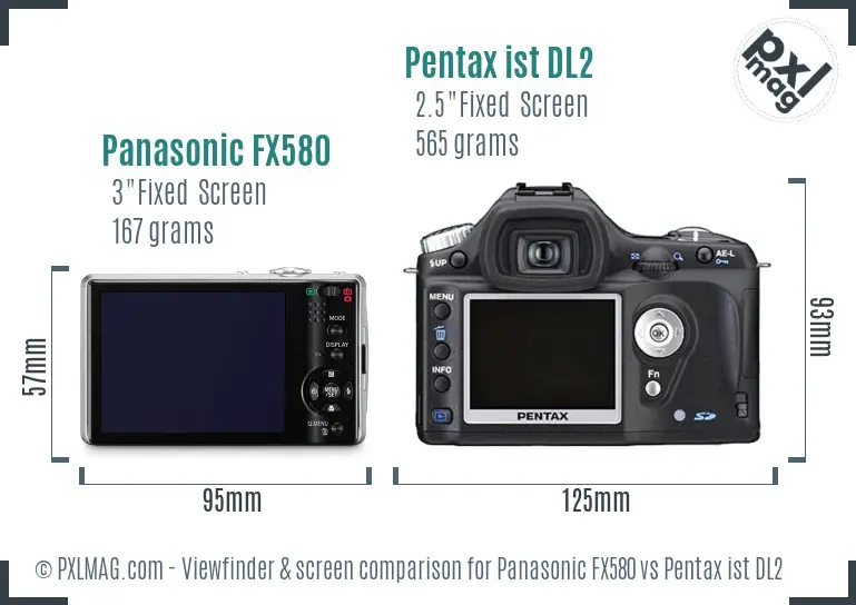 Panasonic FX580 vs Pentax ist DL2 Screen and Viewfinder comparison