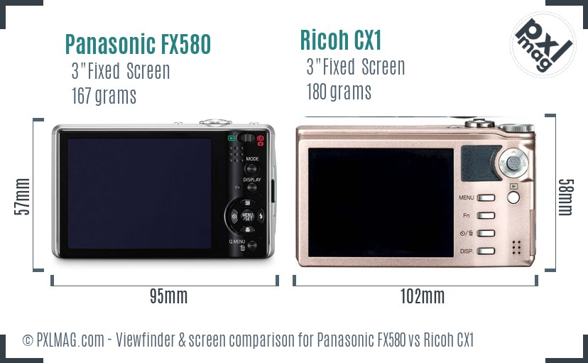 Panasonic FX580 vs Ricoh CX1 Screen and Viewfinder comparison