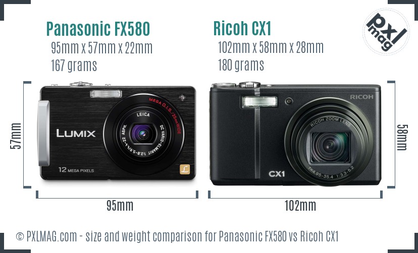 Panasonic FX580 vs Ricoh CX1 size comparison Panasonic FX580 vs Ricoh CX1 size comparison