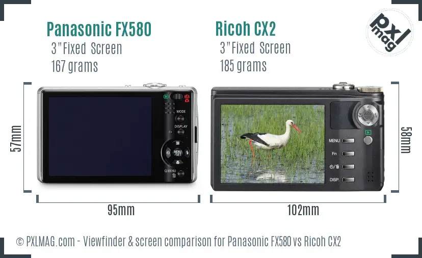 Panasonic FX580 vs Ricoh CX2 Screen and Viewfinder comparison