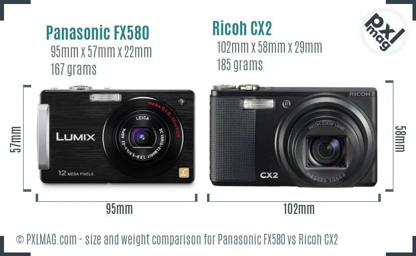 Panasonic FX580 vs Ricoh CX2 size comparison