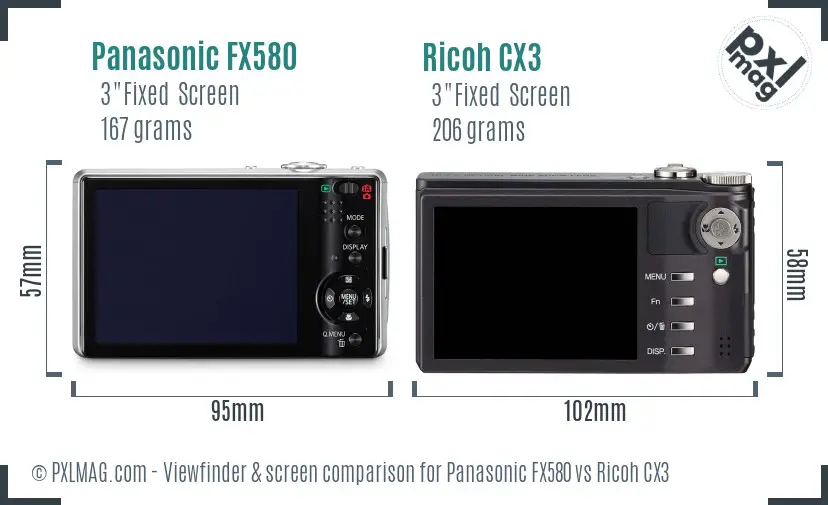 Panasonic FX580 vs Ricoh CX3 Screen and Viewfinder comparison