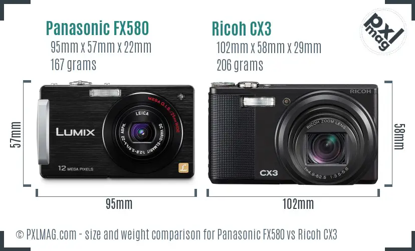 Panasonic FX580 vs Ricoh CX3 size comparison