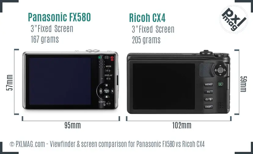 Panasonic FX580 vs Ricoh CX4 Screen and Viewfinder comparison