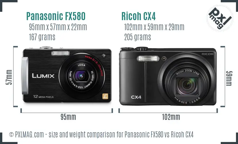 Panasonic FX580 vs Ricoh CX4 size comparison Panasonic FX580 vs Ricoh CX4 size comparison