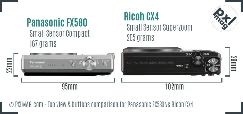 Panasonic FX580 vs Ricoh CX4 top view buttons comparison