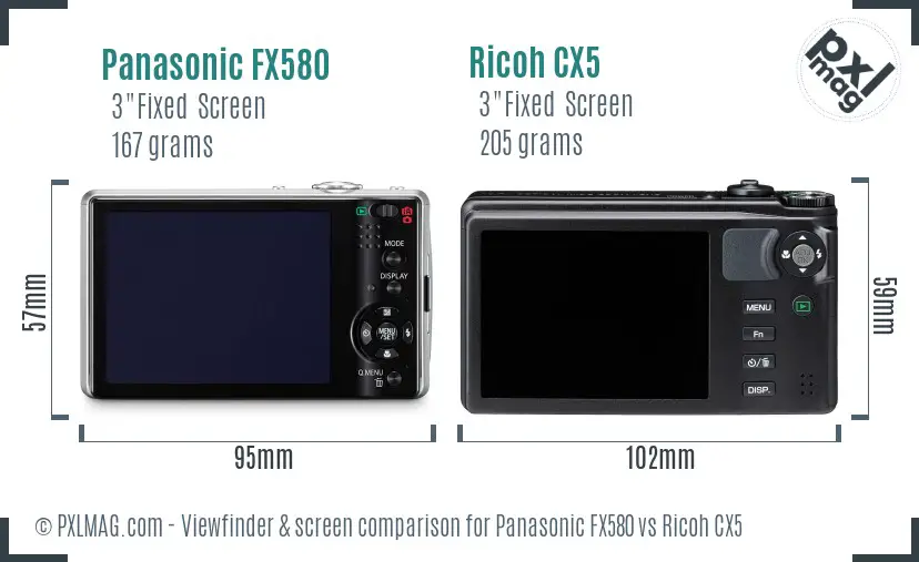 Panasonic FX580 vs Ricoh CX5 Screen and Viewfinder comparison