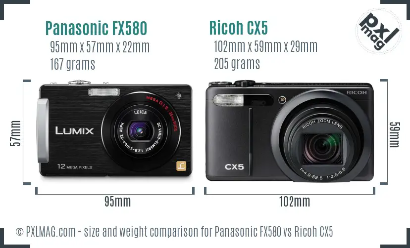 Panasonic FX580 vs Ricoh CX5 size comparison