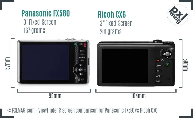 Panasonic FX580 vs Ricoh CX6 Screen and Viewfinder comparison