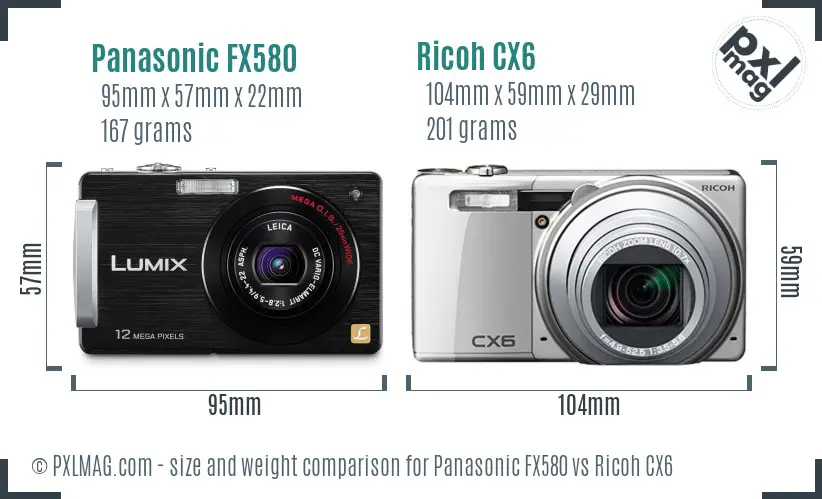 Panasonic FX580 vs Ricoh CX6 size comparison