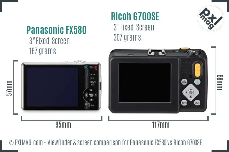 Panasonic FX580 vs Ricoh G700SE Screen and Viewfinder comparison