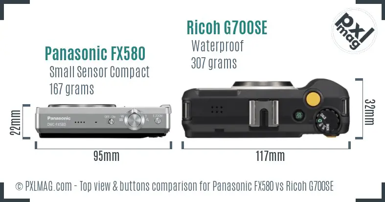 Panasonic FX580 vs Ricoh G700SE top view buttons comparison