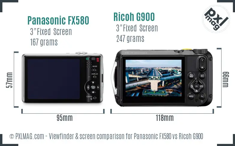 Panasonic FX580 vs Ricoh G900 Screen and Viewfinder comparison