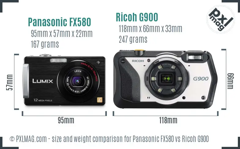 Panasonic FX580 vs Ricoh G900 size comparison