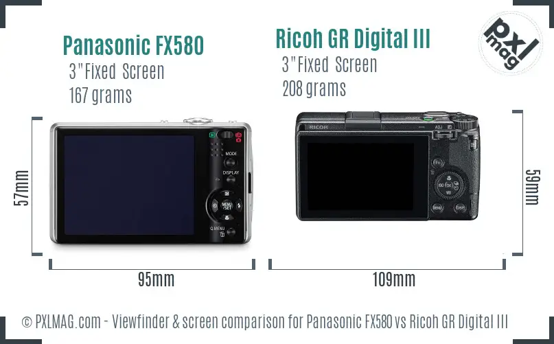 Panasonic FX580 vs Ricoh GR Digital III Screen and Viewfinder comparison