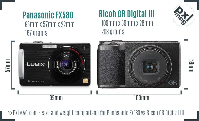 Panasonic FX580 vs Ricoh GR Digital III size comparison