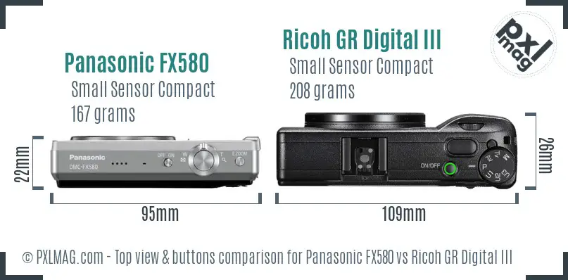 Panasonic FX580 vs Ricoh GR Digital III top view buttons comparison