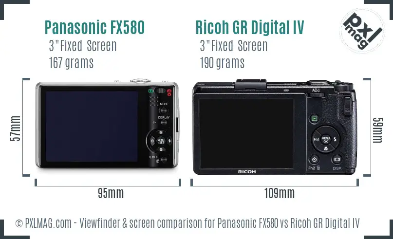 Panasonic FX580 vs Ricoh GR Digital IV Screen and Viewfinder comparison