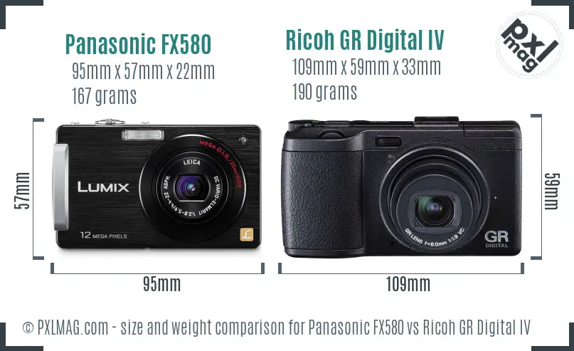 Panasonic FX580 vs Ricoh GR Digital IV size comparison