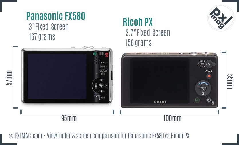 Panasonic FX580 vs Ricoh PX Screen and Viewfinder comparison