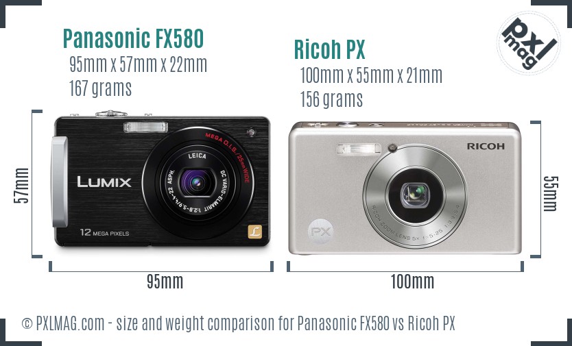 Panasonic FX580 vs Ricoh PX size comparison