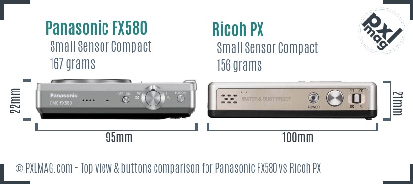 Panasonic FX580 vs Ricoh PX top view buttons comparison
